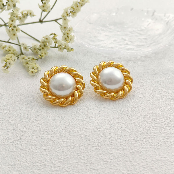 Vintage Round Twisted Pearl Earrings