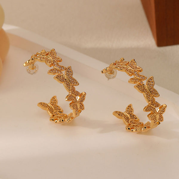 Vintage Micro-Inlaid Zircon Butterfly Earrings