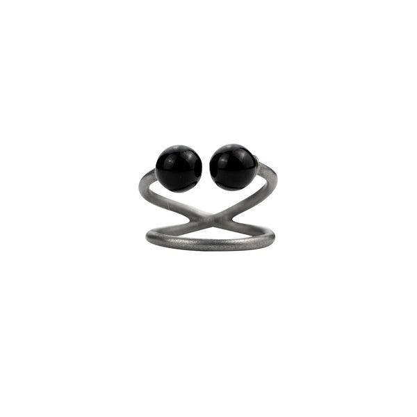 Steel Color Black Bead Ring