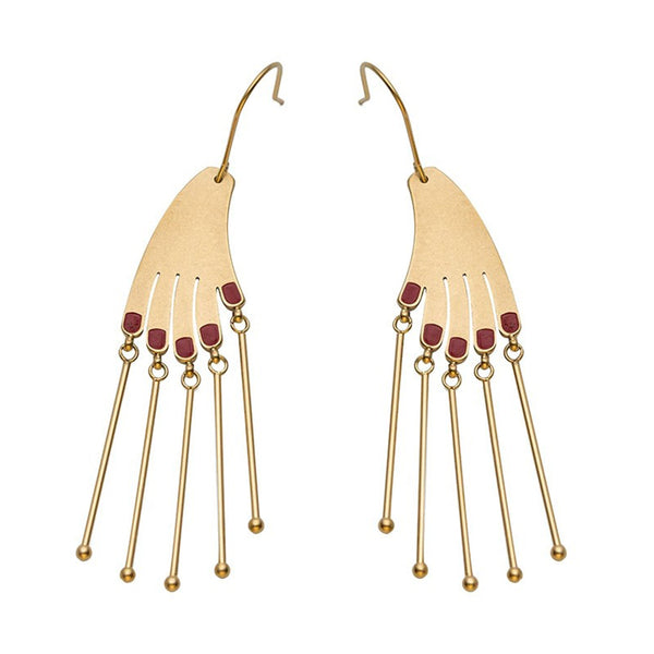 Red Nail Tassel Earrings