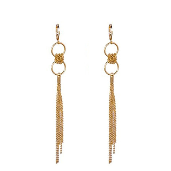 Gold-Plated Long Tassel Hoop Earrings