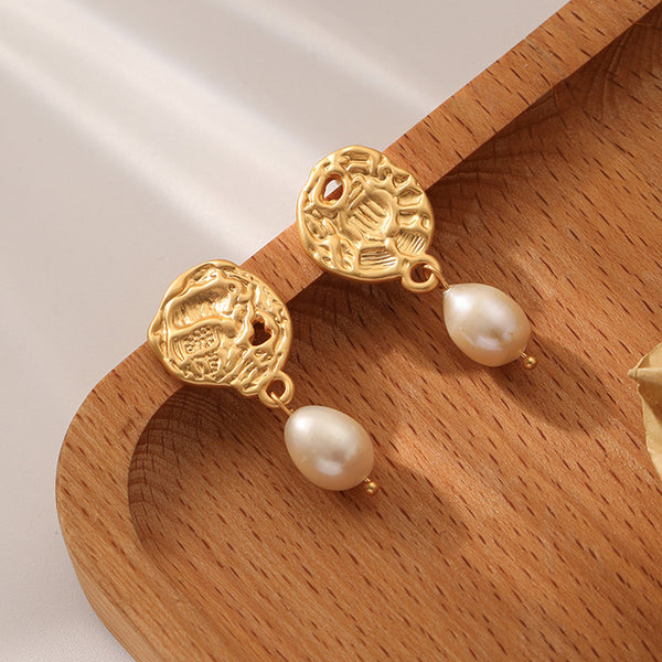 Vintage Embossed Lava-textured Freshwater Pearl Earrings