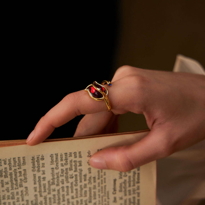   beautiful woman wearing 18k Yellow Gold Vermeil+Copper+Cubic Zirconia ring