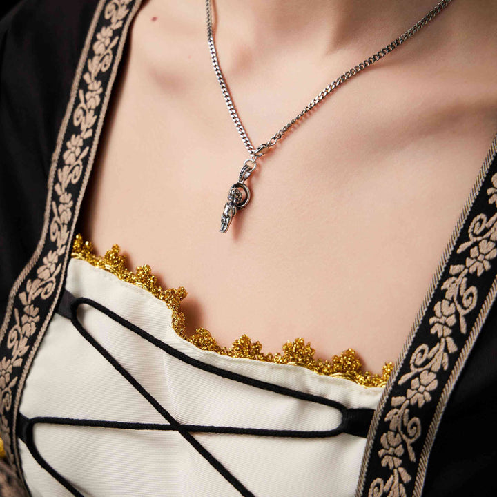  beautiful woman wearing  Cupid Without Arrows necklace charm-pendant-Antique-Cupid-jewelry-Shesamore