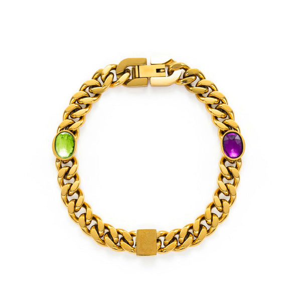 Dionysus's Delight golden bracelet-bracelet-Stainless Steel-Gemstones-Cubic Zirconia-Gold Vermeil-Kaleidoscopic-golden chain- jewelry-Shesamore