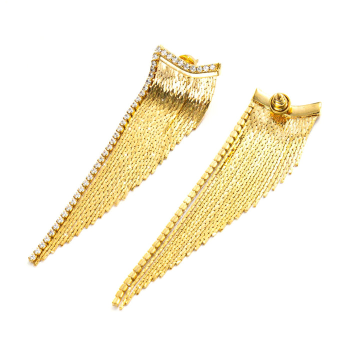 Flames golden tassel diamond earrings-Gold Vermeil-Yellow Gold Vermeil+Cubic Zirconi-Shesamore jewelry