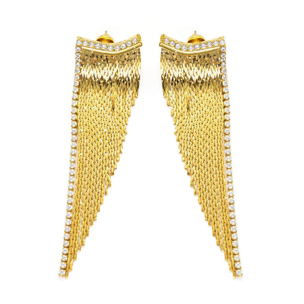 Flames golden tassel diamond earrings-Gold Vermeil-Yellow Gold Vermeil+Cubic Zirconi-Shesamore jewelry