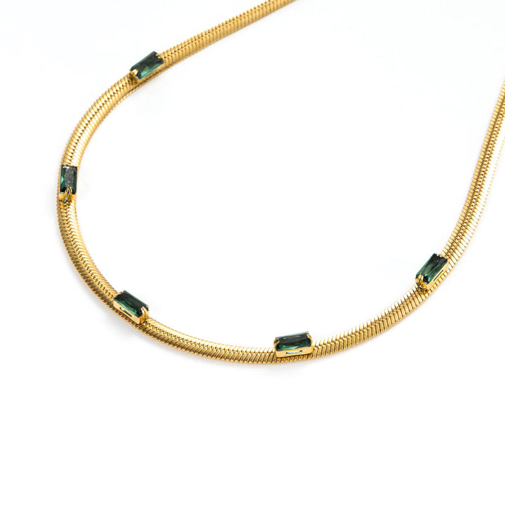  Flow of the Heart herringbone chain-18k Yellow Gold Vermeil+Cubic Zirconia-Gemstones