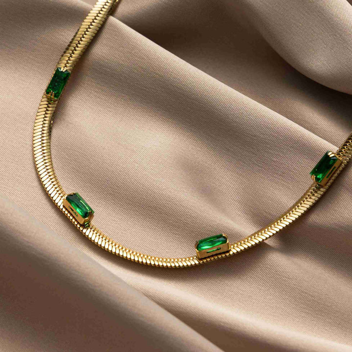 Flow of the Heart herringbone chain-18k Yellow Gold Vermeil+Cubic Zirconia-Gemstones