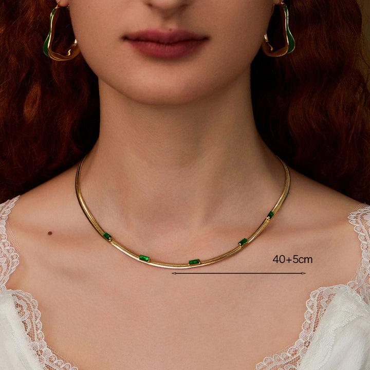 Flow of the Heart herringbone chain-18k Yellow Gold Vermeil+Cubic Zirconia-Gemstones-size