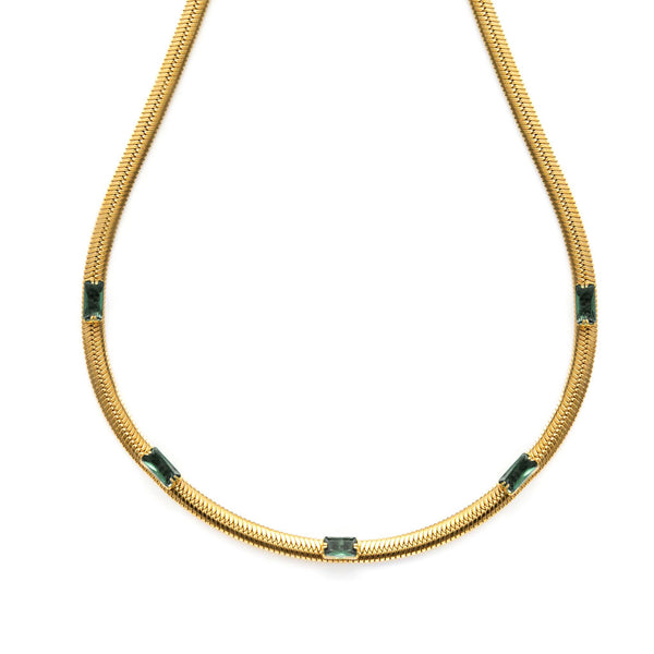  Flow of the Heart herringbone chain-18k Yellow Gold Vermeil+Cubic Zirconia-Gemstones