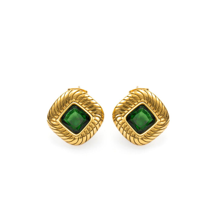 Gleaming Gemstones earrings-Yellow Gold Vermeil+Cubic Zirconia+Glass Gem-Shesamore jewelry