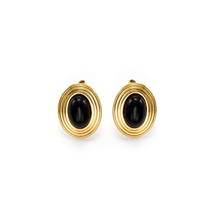 Goddess Nyx stone earrings-18K Yellow Gold Vermeil+Cubic Zirconia+Onyx-Shesamore jewelry