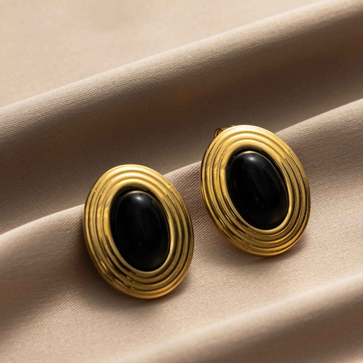 Goddess Nyx stone earrings-18K Yellow Gold Vermeil+Cubic Zirconia+Onyx-Shesamore jewelry 