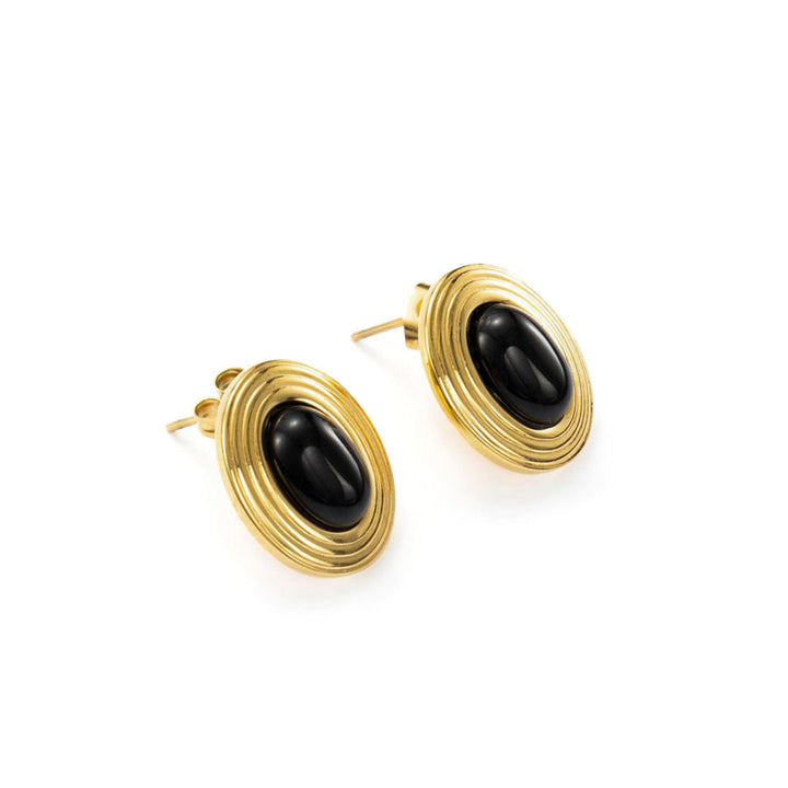 Goddess Nyx stone earrings-18K Yellow Gold Vermeil+Cubic Zirconia+Onyx-Shesamore jewelry  