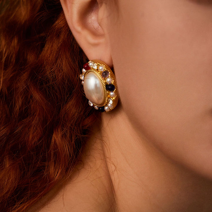 A-beautiful-woman-Greek-ReveriePearl-Earrings-front-view-shes-amore