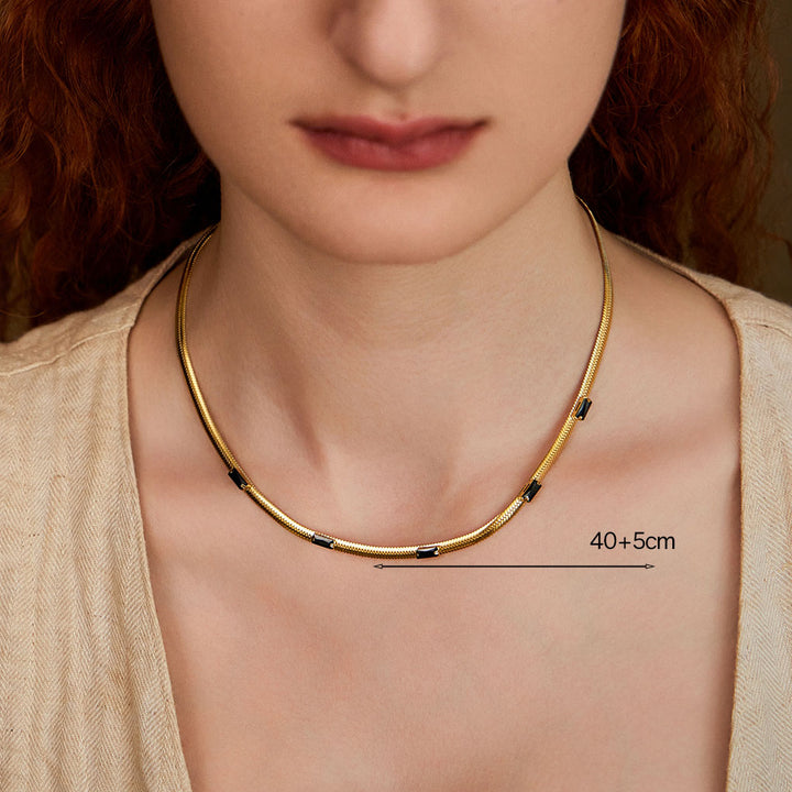 Guardians of the Gods herringbone chain-18k Yellow Gold Vermeil+Stainless Steel+Cubic Zirconia-Shesamore jewelry -size-2