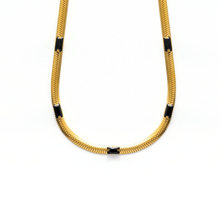 Guardians of the Gods herringbone chain-18k Yellow Gold Vermeil+Stainless Steel+Cubic Zirconia-Shesamore jewelry 