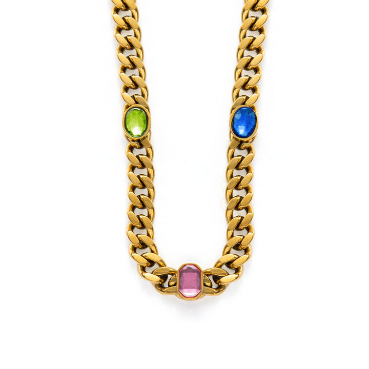 Mystical Greece gemstone necklace-14k Yellow Gold Vermeil+Stainless Steel+Cubic Zirconia- Gemstones-Shesamore jewelry