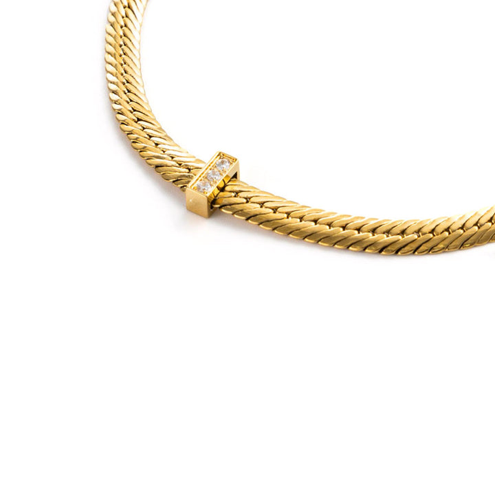 Mystical Guardian gemstone herringbone chain-Gold Vermeil-Copper+18k Yellow Gold Vermeil+Cubic Zirconia-Shesamore jewelry