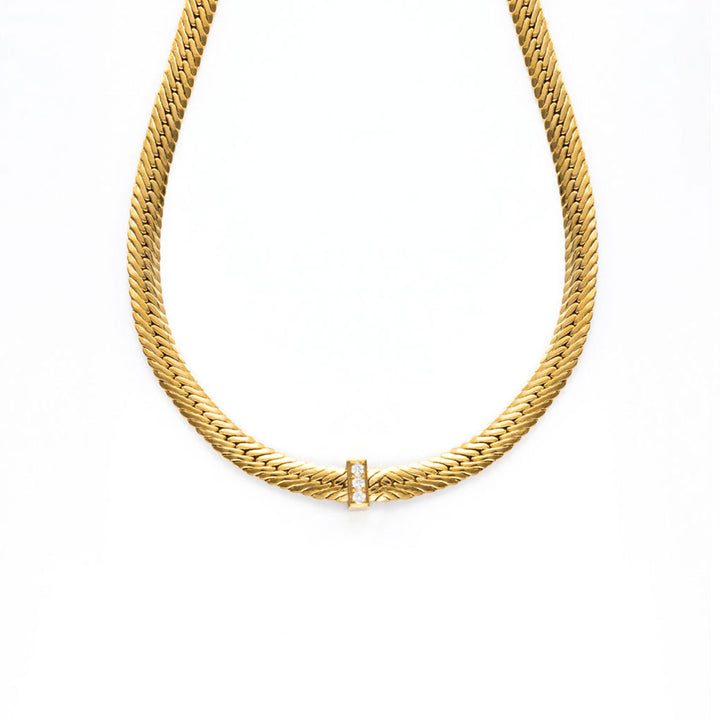 Mystical Guardian gemstone herringbone chain-Gold Vermeil-Copper+18k Yellow Gold Vermeil+Cubic Zirconia-Shesamore jewelry