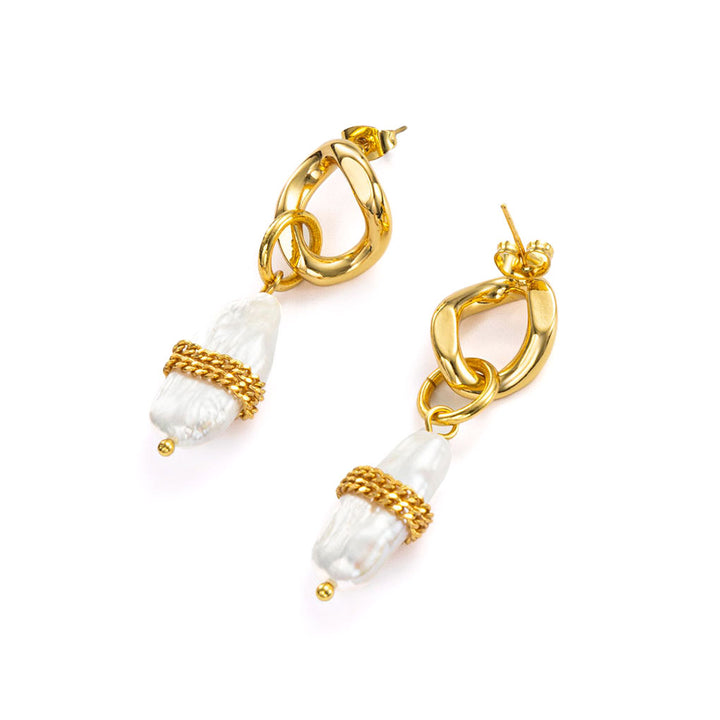 Shakespeares Envision gold plated pearl earrings-Copper-GoldVermeil-Shesamore-jewelry