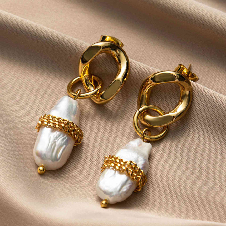 Shakespeares Envision gold plated pearl earrings-Copper-GoldVermeil-Shesamore-jewelry