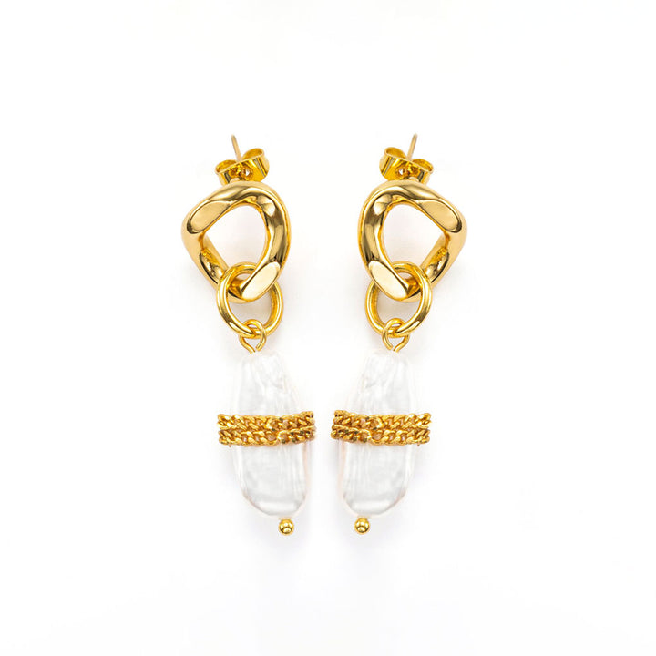 Shakespeares Envision gold plated pearl earrings-Copper-GoldVermeil-Shesamore-jewelry