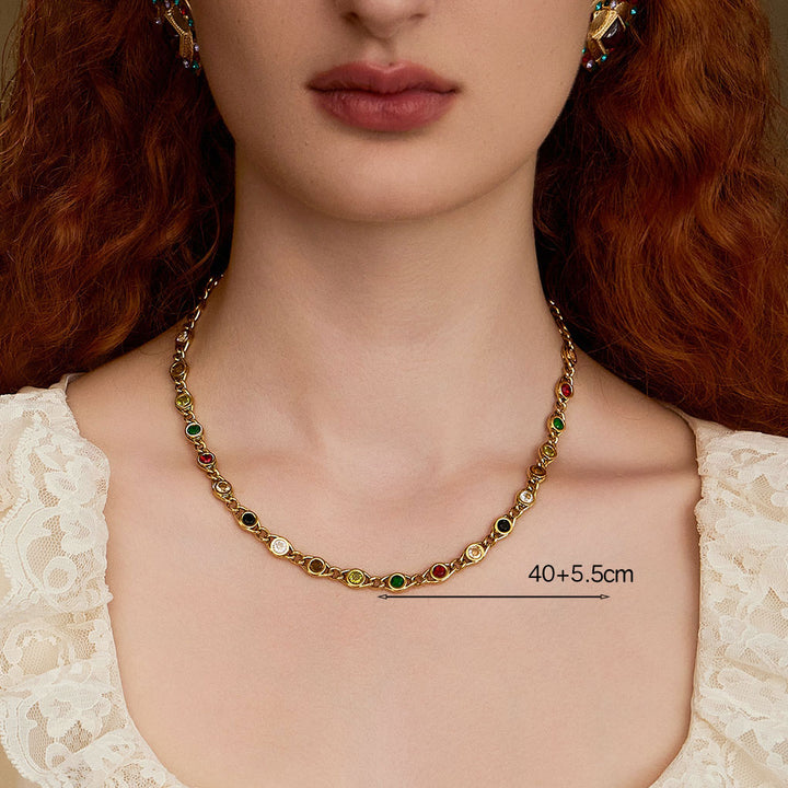 Starry Greece gemstone necklace-Gemstones-18k Yellow Gold Vermeil+Cubic Zirconia-Shesamore jewelry -size