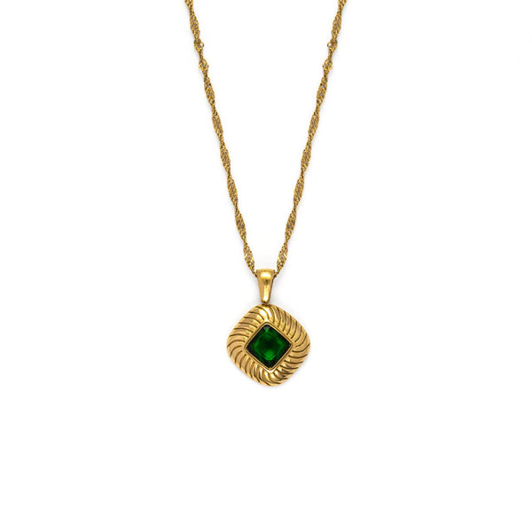 The Green Light gemstone necklace-Gold Vermeil-Gemstones-Cubic Zirconia-Shesamore jewelry