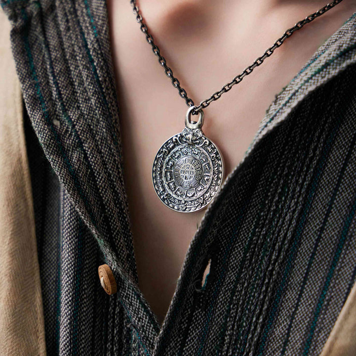 man wearing The Twelve Guardians necklace charm-Silver-Antique-pendant-Shesamore-jewelry 