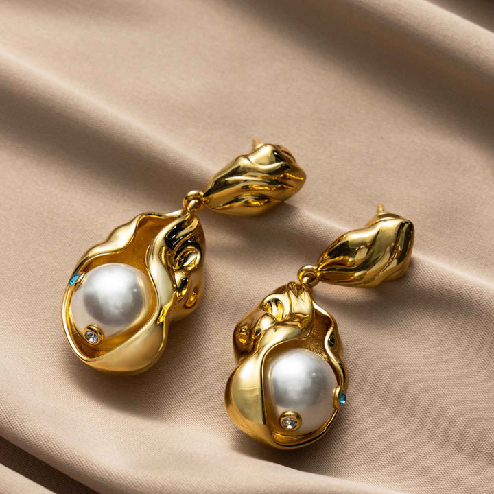 The Wisdom of Hera pearl earrings-pearl-Gemstones-Hera-Cubic Zirconia-earings-Gold Vermeil-Kaleidoscopic-pearl earring