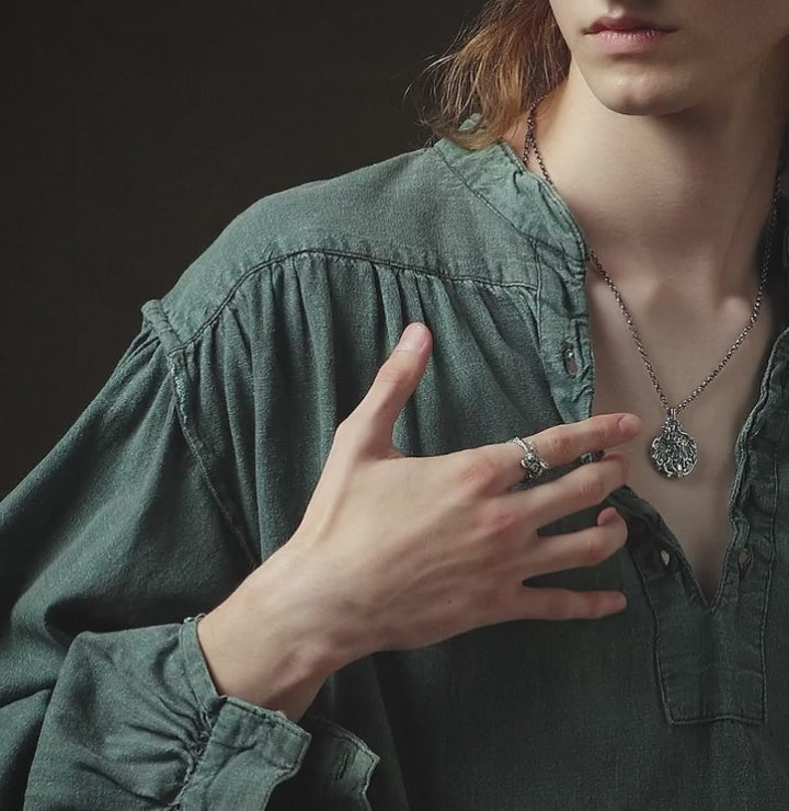 man wearing The Qi of the Dragon sliver ring-Silver-ring-Shesamore jewelry 